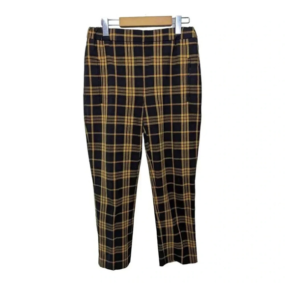 Aritzia Wilfred Womens Darontal Yellow Brown Plaid Pants Size 4 Elastic Waist - Picture 1 of 8